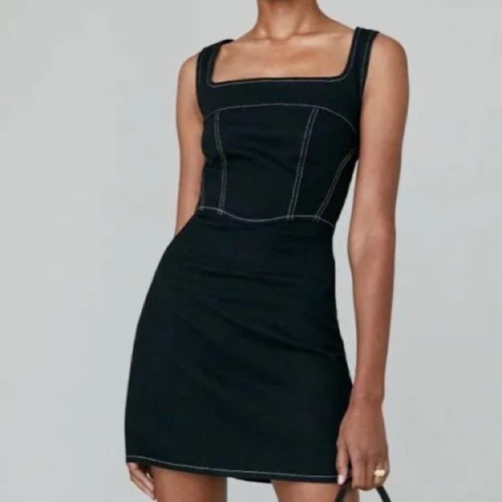 Reformation Davies Bustier Denim Mini Dress - black size 4